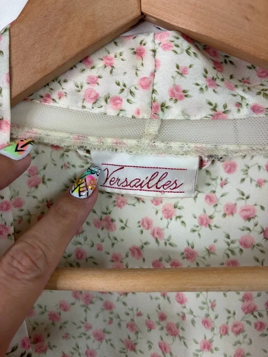 Vintage Cream Pink Rose Satin Kimono Robe Floral Cottagecore Romantic sz medium - Picture 6 of 11